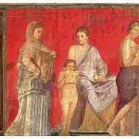 Pompéi, Mosaïque "Cave Canem", Maison du poète tragique/Maison des Vettii/Détail de la Mégalographie de la villa des Mystères