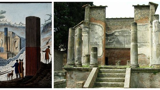 The discovery of the temple of Isis at Pompeii, buried under pumice and other volcanic matter. Coloured etching by Pietro Fabris, 1776/Il tempio di Iside a Pompei - Wikicommons/W. Hamilton; P. Fabris Wellcome Images/Mentnafunangann