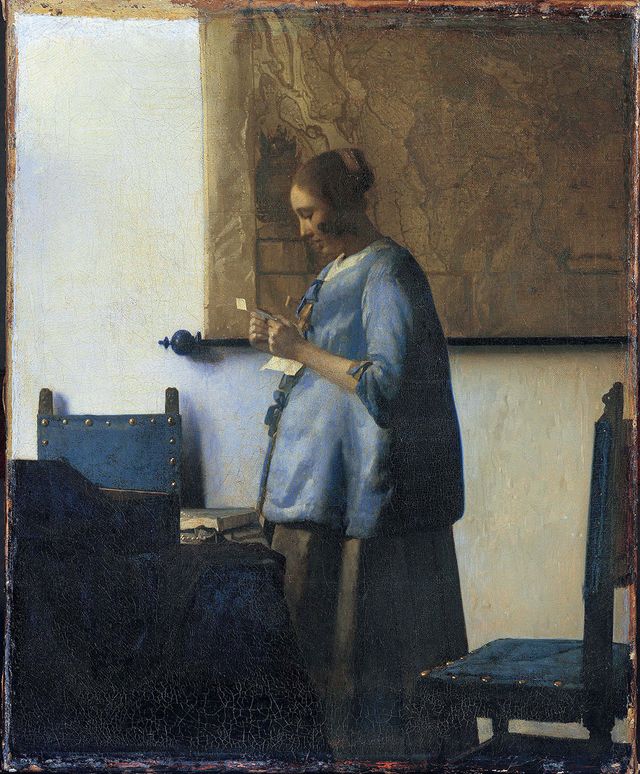 Jeune femme en bleu lisant une lettre de Vermeer, 1662-1663. Amsterdam, Rijksmuseum