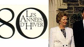 Détail de la couverture, "Les Années d'hiver : 1980-1985" par Félix Guattari /G7, détail photo de Margaret Thatcher, Ronald Reagan, Brian Mulroney, Francois Mitterrand et Helmut Kohl, 20 juin 1988, Université de Toronto, Canada, - Barrault/Wikicommons/Courtesy Ronald Reagan Presidential Library