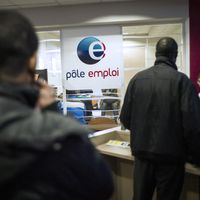 Un bureau de l'agence Pôle Emploi dans la banlieue nord de Pantin.