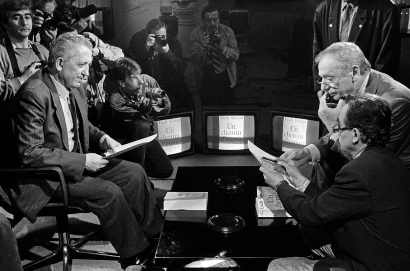 Edmond Maire, Yves Montand et Bernard Pivot sur le plateau d'Apostrophes en 1987