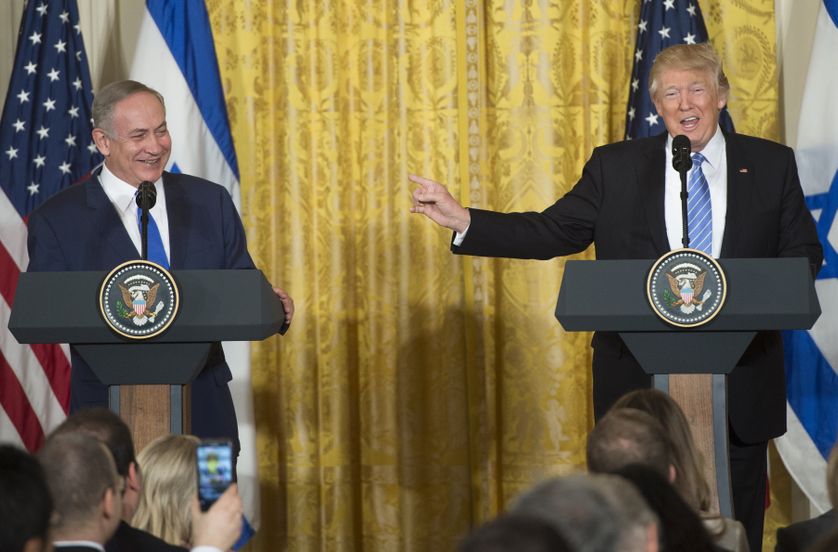 Benjamin Netanyahu, le Premier ministre israélien, aux côtés de Donald Trump, le président des Etats-Unis, hier à Washington