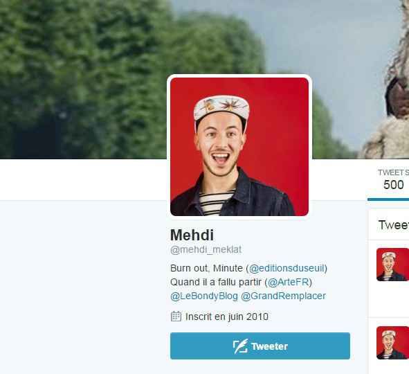 Cap^ture du compte Twitter de Mehdi Meklat