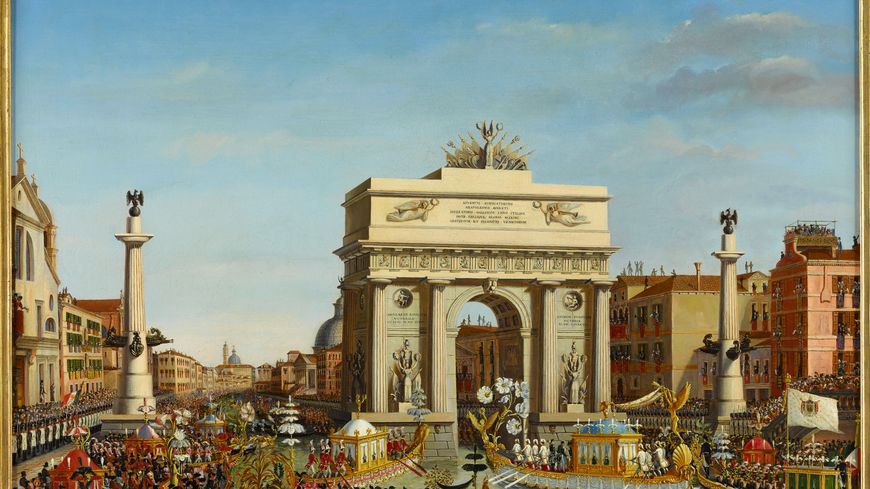 L’empereur Napoléon Ier préside la régate à Venise le 2 décembre 1807, 1814 de Giuseppe BORSATO (1770-1849). Huile sur toile Versailles, musée national des châteaux de Versailles et de Trianon, inv. MV. 1447