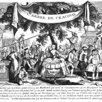 Caricature de l’arbre de Cracovie représentant divers types peu probables, dont des nouvellistes sans partialité