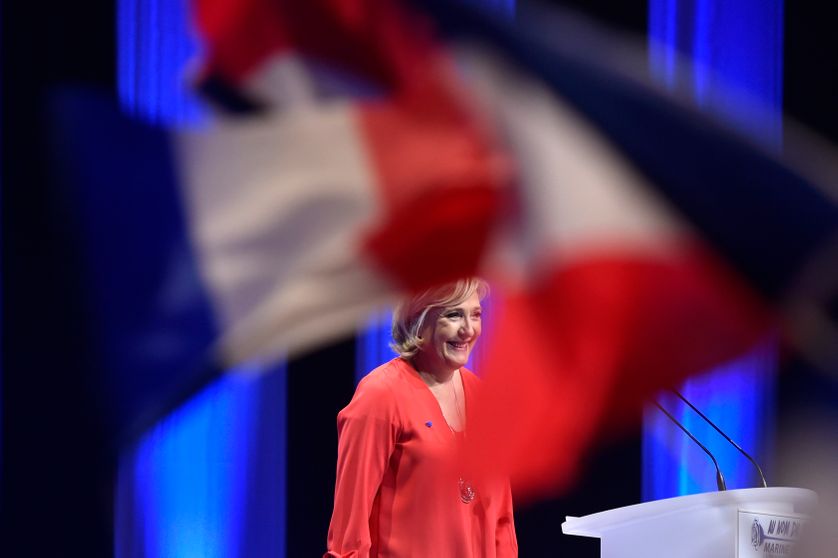 Marine le Pen lors d'un meeting à Déols