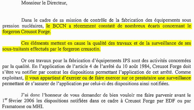 Lettre de l'ASN à EDF