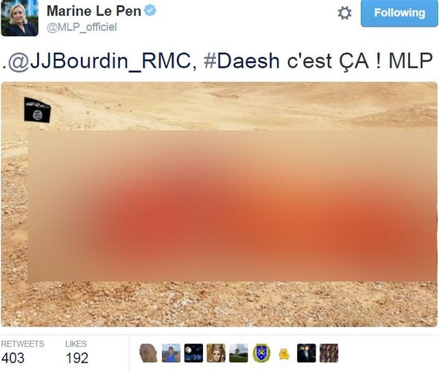 Marine Le Pen avait supprimé son tweet après la polémique.