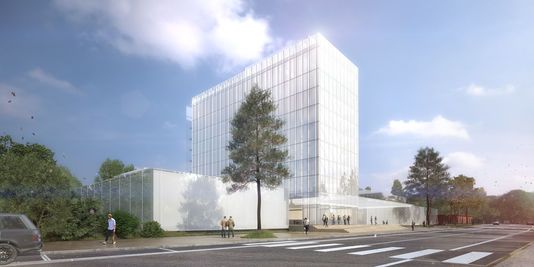 Le projet de Frank Gehry pour le bâtiment, qui devient blanc pour faire écho à la Fondation Louis Vuitton, à quelques centaines de mètres de là.