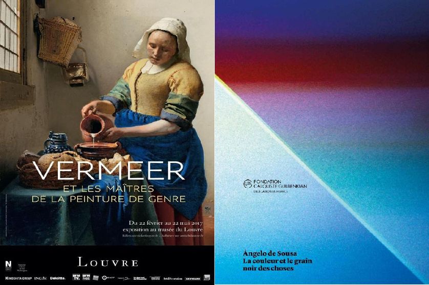 Affiche de l'exposition "Vermeer..." au Louvre et Couverture du catalogue "Angelo de Sousa"