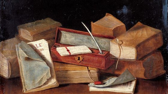 Nature morte aux livres attribuée à Jacques Bizet, vers 1650, Musée des Beaux-arts de Nantes - Bizet / Wiki