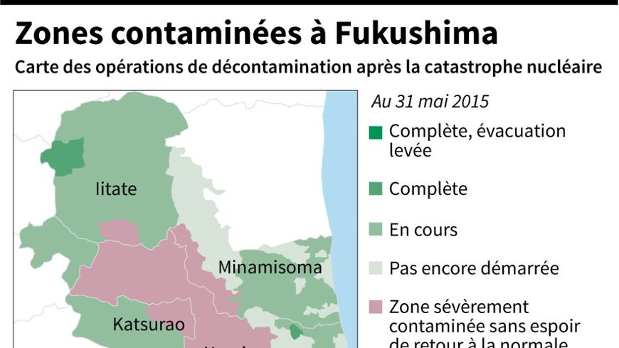 Carte des zones contaminées à Fukushima en 2015