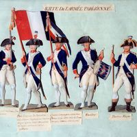 L'armée parisienne sous la révolution française - Gouache des frères Lesueur (18ème siècle), 1789. Paris, Musée Carnavalet.