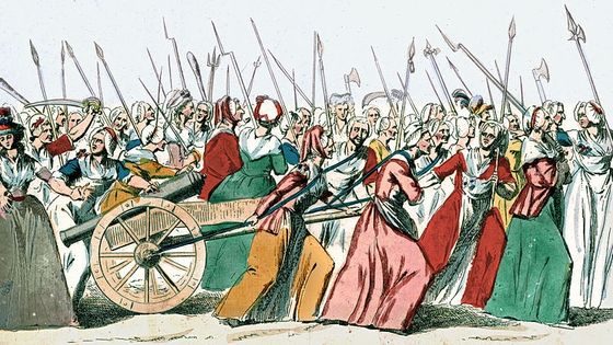 Gravure représentant les femmes marchant sur Versailles, 5 octobre 1789