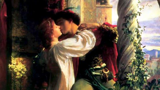 Roméo et Juliette, scène du balcon, peinture (détail) de Frank Bernard Dicksee (1884) - DP