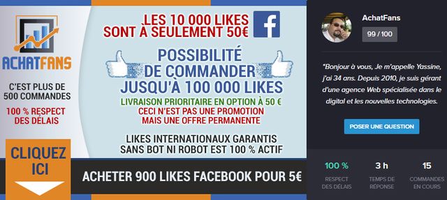 Publicité pour AchatFans sur la plateforme 5euros.com, capture d'écran faite le 13/04/2017