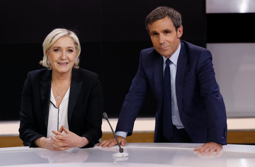 Marine Le Pen, invitée au 20h de France 2, hier soir avec David Pujadas