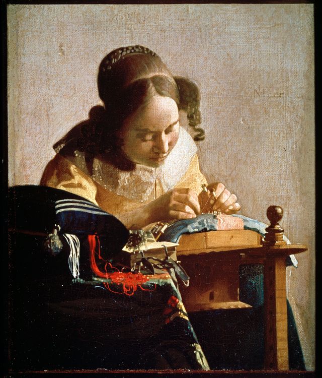 "La Dentellière". Peinture de Johannes Vermeer de Delft (1632-1675), vers 1658-1660. Huile sur toile. Dim : 0,24x0,21m. Musee du Louvre