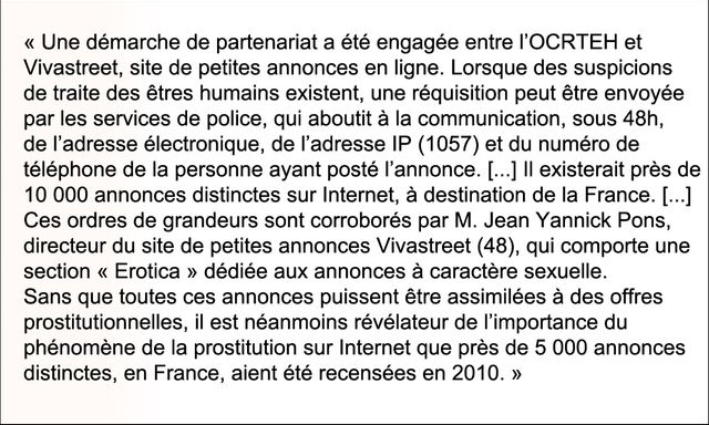Extrait du rapport parlementaire de Guy Geoffroy en 2011