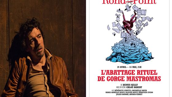 Photo de "Baal" mis en scène par Christine Letailleur, et affiche de "L'abattage rituel de Gorge Mastromas" au théâtre du Rond Point