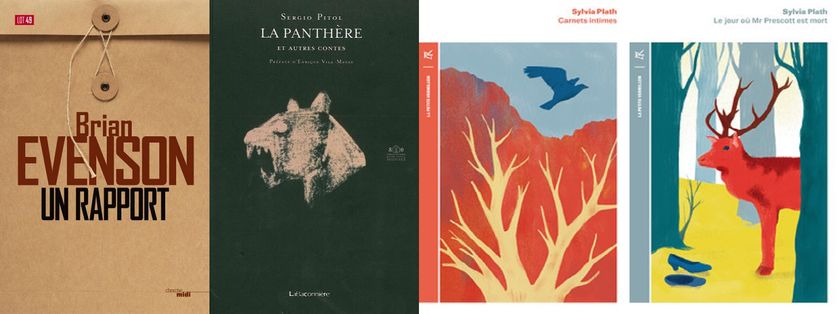 Couvertures "Un rapport", "La panthère...", "Le jour où M. Prescott est mort" et "Carnets intimes"