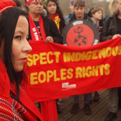 Manifestation pour la défense des droits des peuples autochtones, lors de la conférence COP21