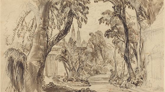 A Tree-lined Garden Path (étude préliminaire for "Sleeping Beauty and the Beast") - 1900 - Robert Caney