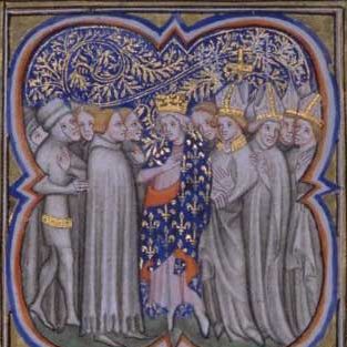 Couronnement du roi Louis VII en 1137, enluminure du xive siècle.