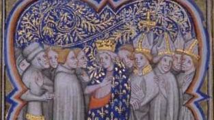 Couronnement du roi Louis VII en 1137, enluminure du xive siècle. - Wikicommons/BNF/Grandes Chroniques de France.