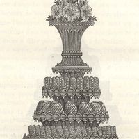 Corbeille gothique garnie de fleurs en sucre filé, Le pâtissier national parisien, ou Traité élémentaire et pratique de la pâtisserie ancienne et moderne, Tome 2 / par M. A. Carême