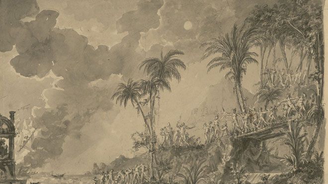 Esquisse de décor pour Les Indes galantes de Rameau (deuxième entrée : les Incas du Pérou), dessin de Ignazio Degotti © Gallica-BnF