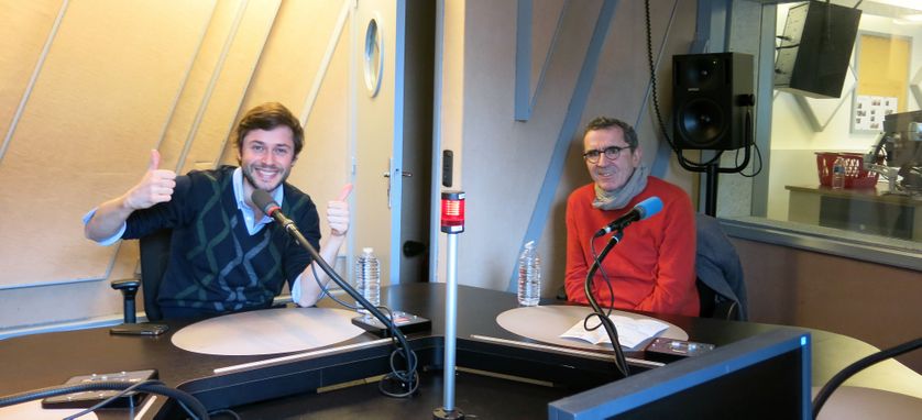 France Culture, studio 152, quelques minutes avant sur le vif !... Le metteur en scène Maxime Pascal et Gérard Desportes, secrétaire général à L'Opéra-Comique (de g. à d.)