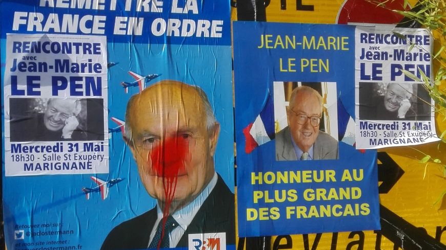 Affiches du candidat Jacques Clostermann, annonçant le meeting de soutien de Jean-Marie Le Pen
