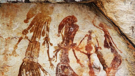 Bradshaw rock paintings in the Kimberley region of Western Australia, taken at a site off Kalumburu Road near the King Edward River. - Wikicommons/Bradshaw art /TimJN1