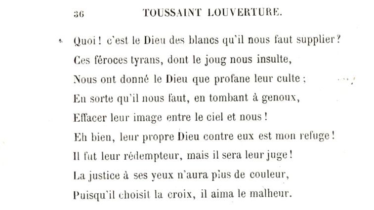 Toussaint, dans l’Acte II, scène 1 de “Toussaint Louverture”, d’Alphonse de Lamartine.