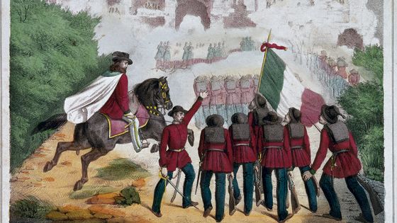 3 juin 1849 : les soldats de l'armée de Giuseppe Garibaldi, ici sur son cheval, tentent de reconquerir la villa des Quattro Venti à Rome, occupée par l'armée française ©AFP - LEEMAGE