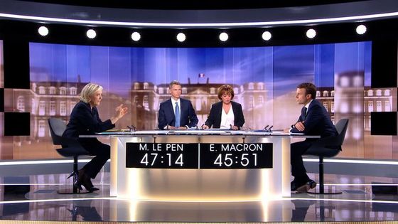 Le débat l'entre-deux-tours mercredi 3 mai 2017 opposant Marine Le Pen à Emmanuel Macron ©AFP - STRINGER