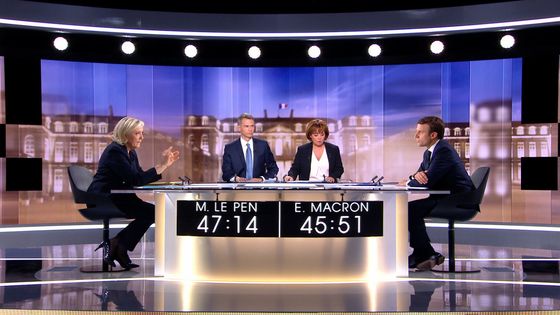 Le débat l'entre-deux-tours mercredi 3 mai 2017 opposant Marine Le Pen à Emmanuel Macron ©AFP - STRINGER