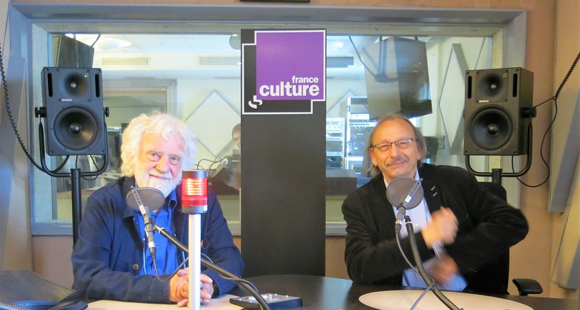 France Culture, studio 152... Pef & Didier Daeninckx, auteurs de "Papa pourquoi t’as voté Hitler?" (de g. à d.)