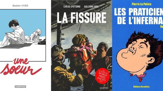 Couvertures des BD "Une soeur", "La fissure" et "Les praticiens de l'infernal"