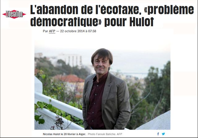 "L'abandon de l'écotaxe, "problème démocratique" pour Hulot", capture d'écran du site internet de Libération le 25/05/2017