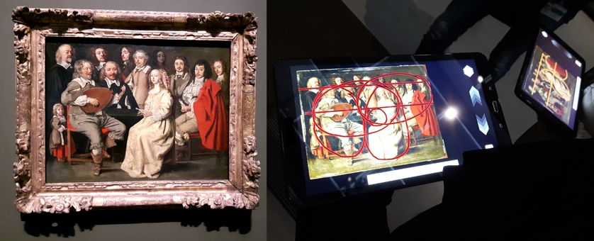 La réunion musicale, dite aussi réunion de famille, d'Antoine Le Nain, analysée grâce à différents tracés par Chloé et sa mère sur leurs tablettes