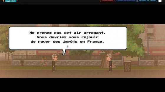 Capture d'écran du jeu engagé "Fiscal Combat" mettant en scène Jean-Luc Mélenchon détroussant Christine Lagarde, François Fillon ou encore Jérome Cahuzac.