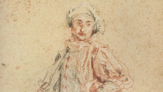 Jean-Antoine Watteau : Acteur debout, vers 1718. 3 crayons avec touches de graphite sur papier vergé (détail) - The Horvitz Collection – Photo by M. Gould