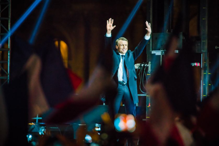 Fête de la victoire d'Emmanuel Macron à l'élection présidentielle, sur l'esplanade du Louvre. 7 mai 2017