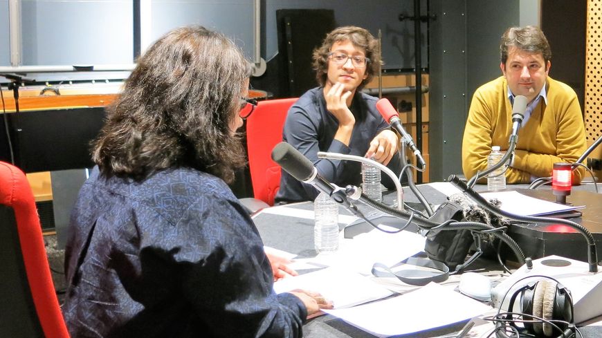 France Culture, studio 109, pendant l'émission... Aline Pailler, Bruno Mantovani & Alexandre Lory (de g. à d.)