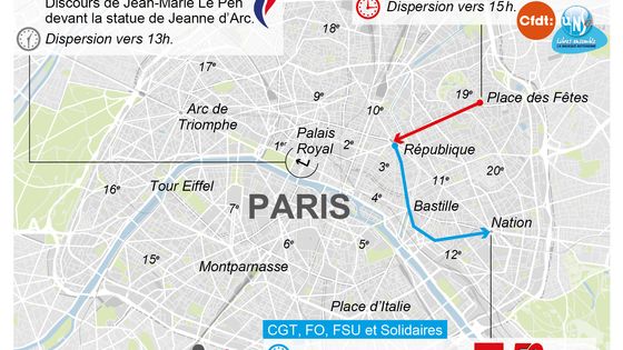 Les différentes manifestations prévues le 1er mai 2017. ©Visactu - visactu