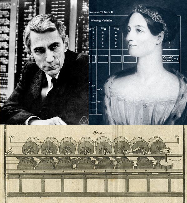 Claude Shannon MFO/ Ada Lovelace: The First Computer Programmer/Drawing of the top view of the Pascaline and overview its mechanism, Oeuvres de Blaise Pascal, Chez Detune, La Haye