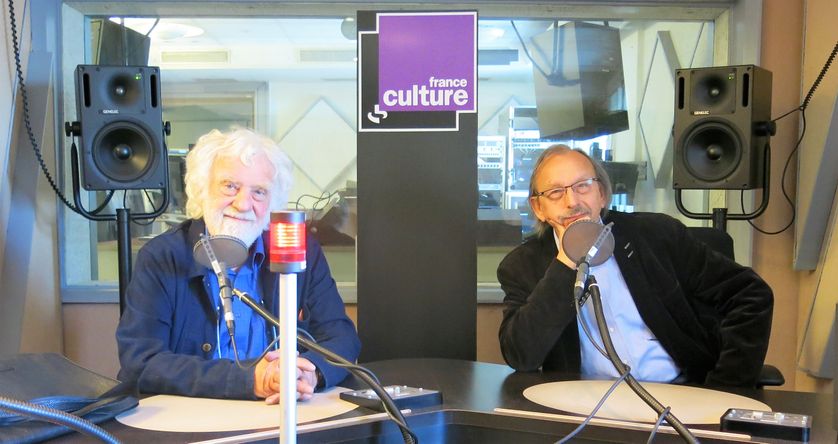 France Culture, studio 152... Pef & Didier Daeninckx, auteurs de "Papa pourquoi t’as voté Hitler?" (de g. à d.)